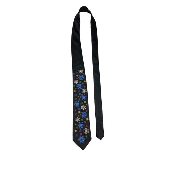 Hallmark Yule Tie Greetings Snowflakes Holiday Novelty Vintage Necktie - Picture 2 of 7